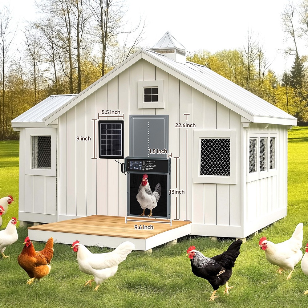 Automatic Chicken Coop Door Opener Timer & Light Sensor Auto Pet Door Waterproof