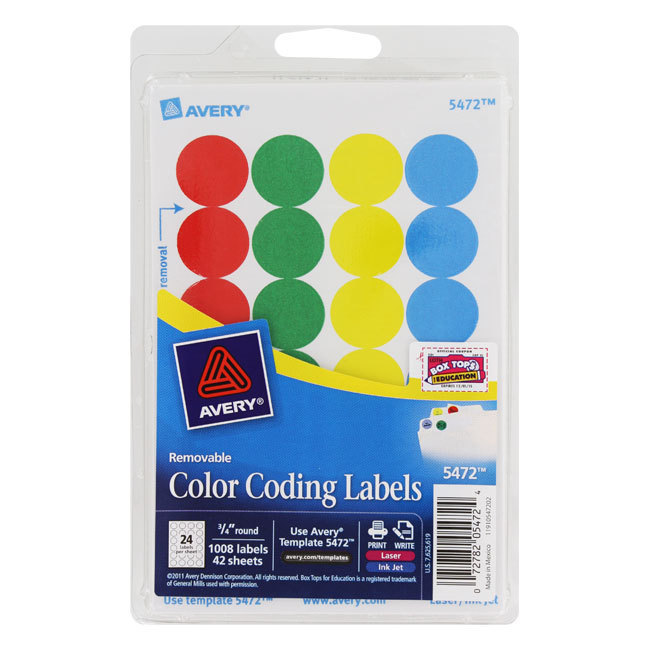 Avery Dennison Ave-05472 Print Or Write Round Color Coding Label - 0.75"