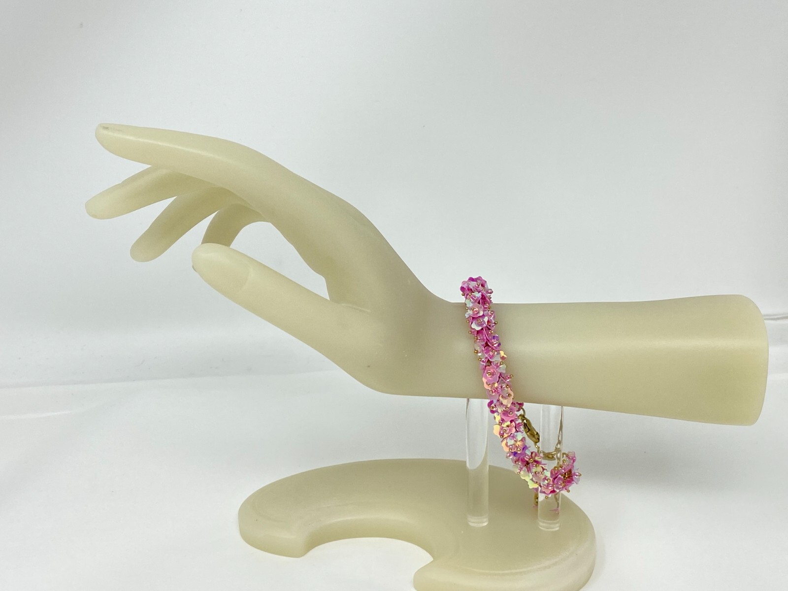 Handmade Pink Purple Iridescent Flower Sequin Bead Bracelet