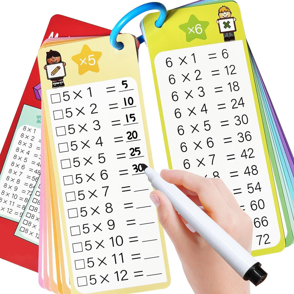 Multiplication Flash Cards 0-12, 15PCS Times Table Flash Cards Chart, with Dry E