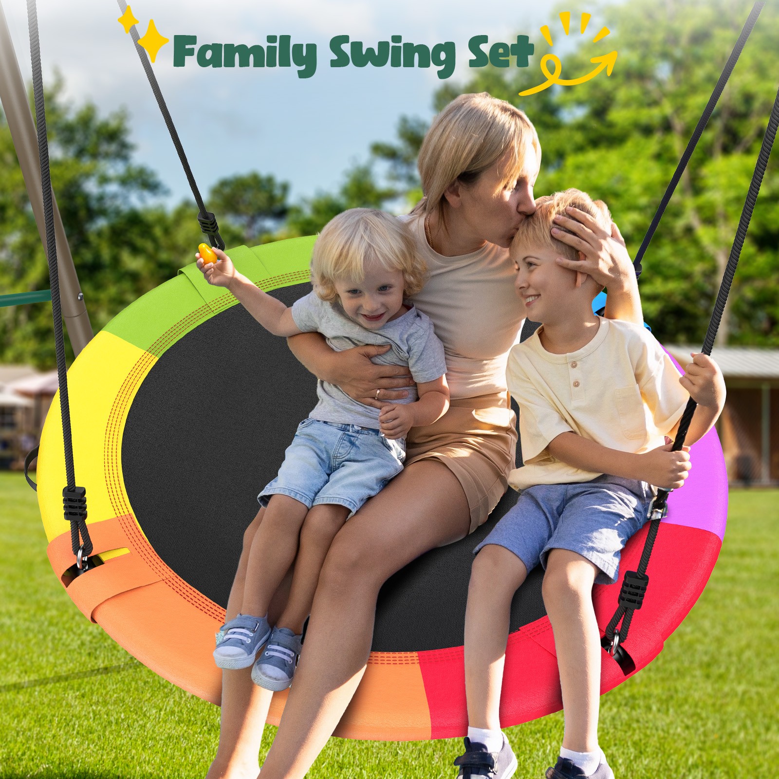 Hapfan 500lb Heavy Duty Swing Set with 50" Saucer Swing Outdoor Kids Playset