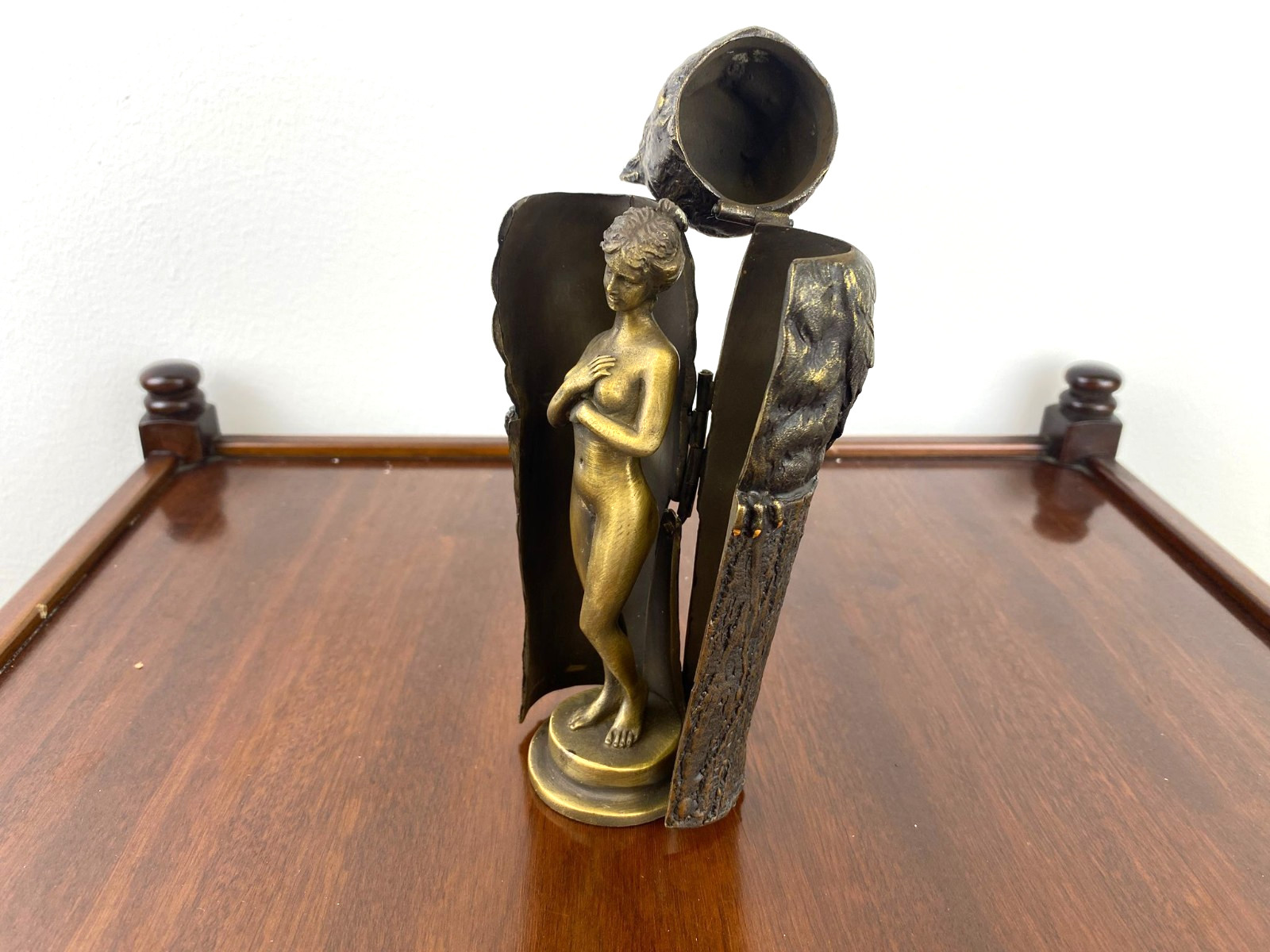 Bronze Sculpture Owl Reveals a Female Nude After Franz Bergman