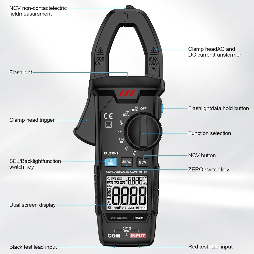Digital Clamp Meter Multimeter TRMS 6000 Counts Voltage Tester Amp Volt Meter