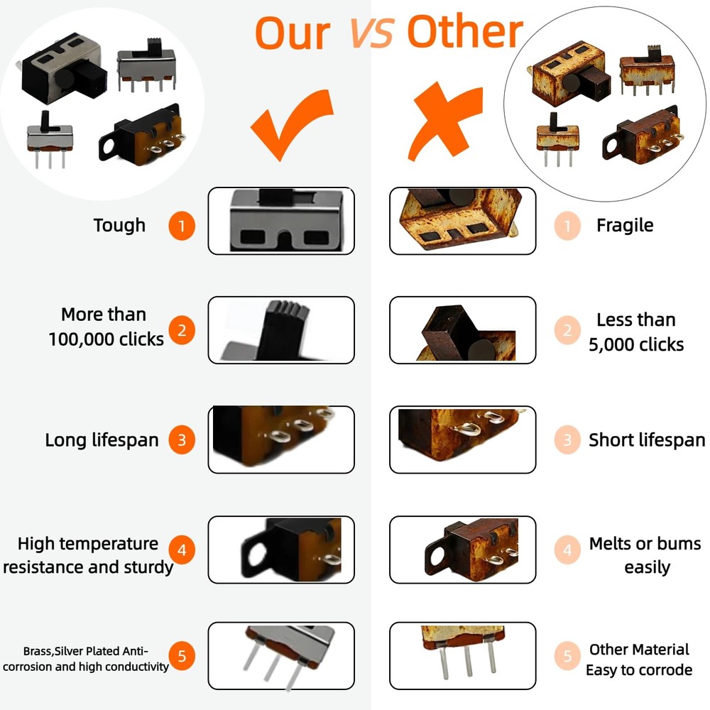 EGSCST 110PCS 9Values SPDT Micro Mini Slide Switch Kit 1p2t Toggle silver