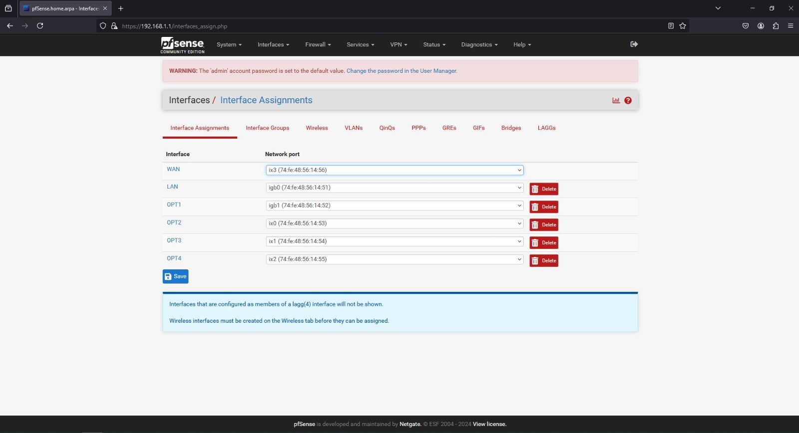 OPNsense, pfSense, Gigabit Firewall + Router + VPN, 16GB RAM, 120GB SSD, 6 Ports
