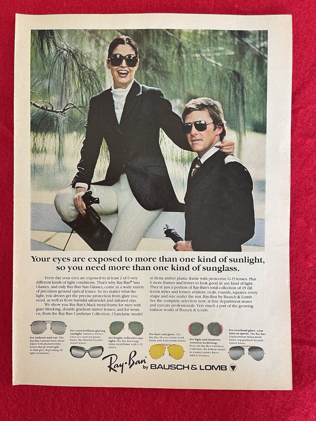 Vintage 1978 Ray Ban Sunglasses By Bausch & Lomb Print Ad
