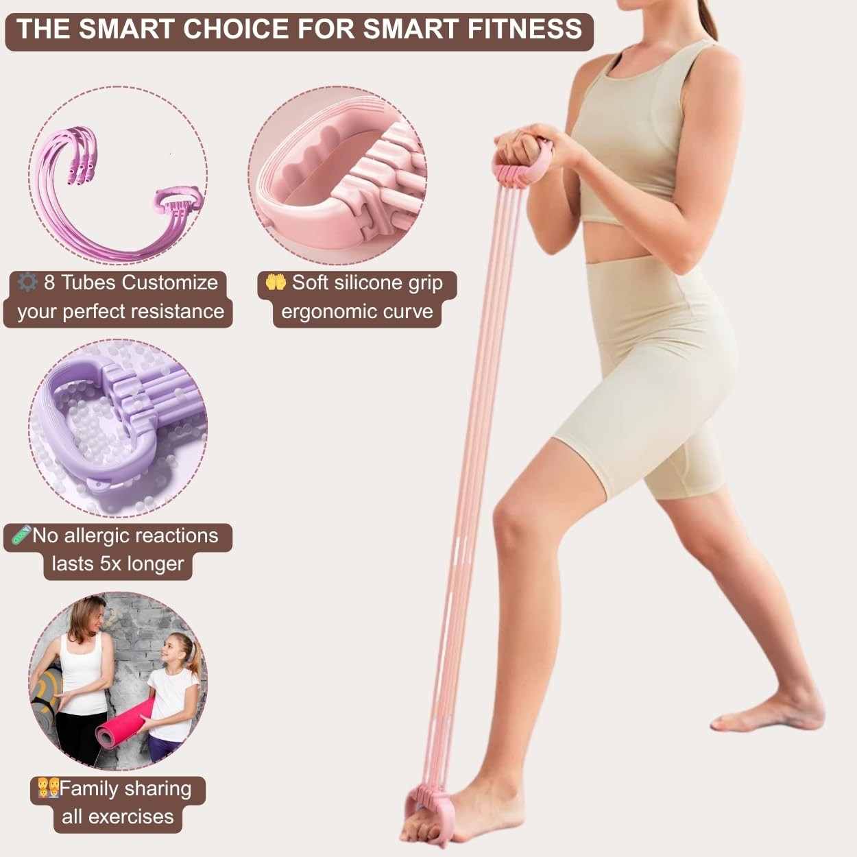 Resistance Bands with Handles - 8 Tube Adjustable Figure 8 Exercise Bands Set...