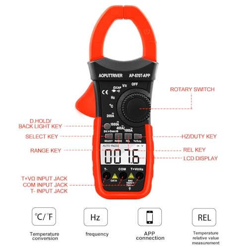Digital Clamp Meter AC DC Amp Meter with 570CAPP(Bluetooth Clamp Meter)