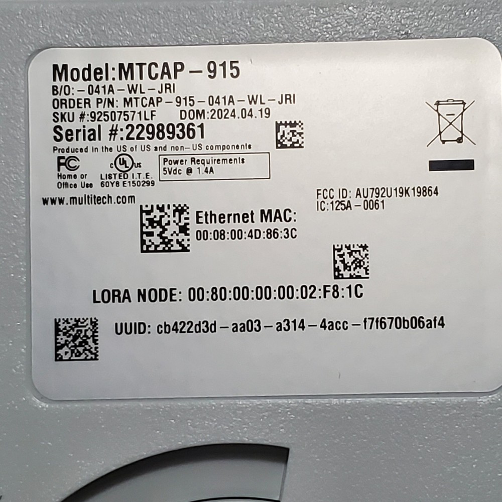 Multi-Tech Gateway for LoRa Spy connected Sensors Model MTCAP-915 (5 Available)