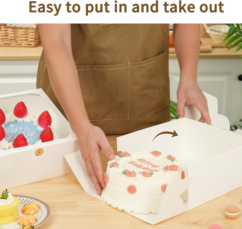 4 Pack Cake Boxes with Window Bakery Boxes for Cake Pie, 10X10X5 Inch