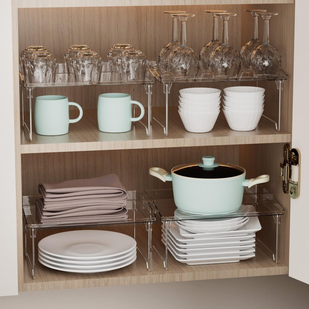 2 Pcs Cabinet Organizer Shelf, Stackable Kitchen Counter Shelves, Spice Rack,...