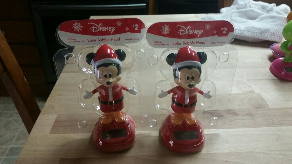 (2) Mickey Mouse Santa Claus Solar Bobbleheads