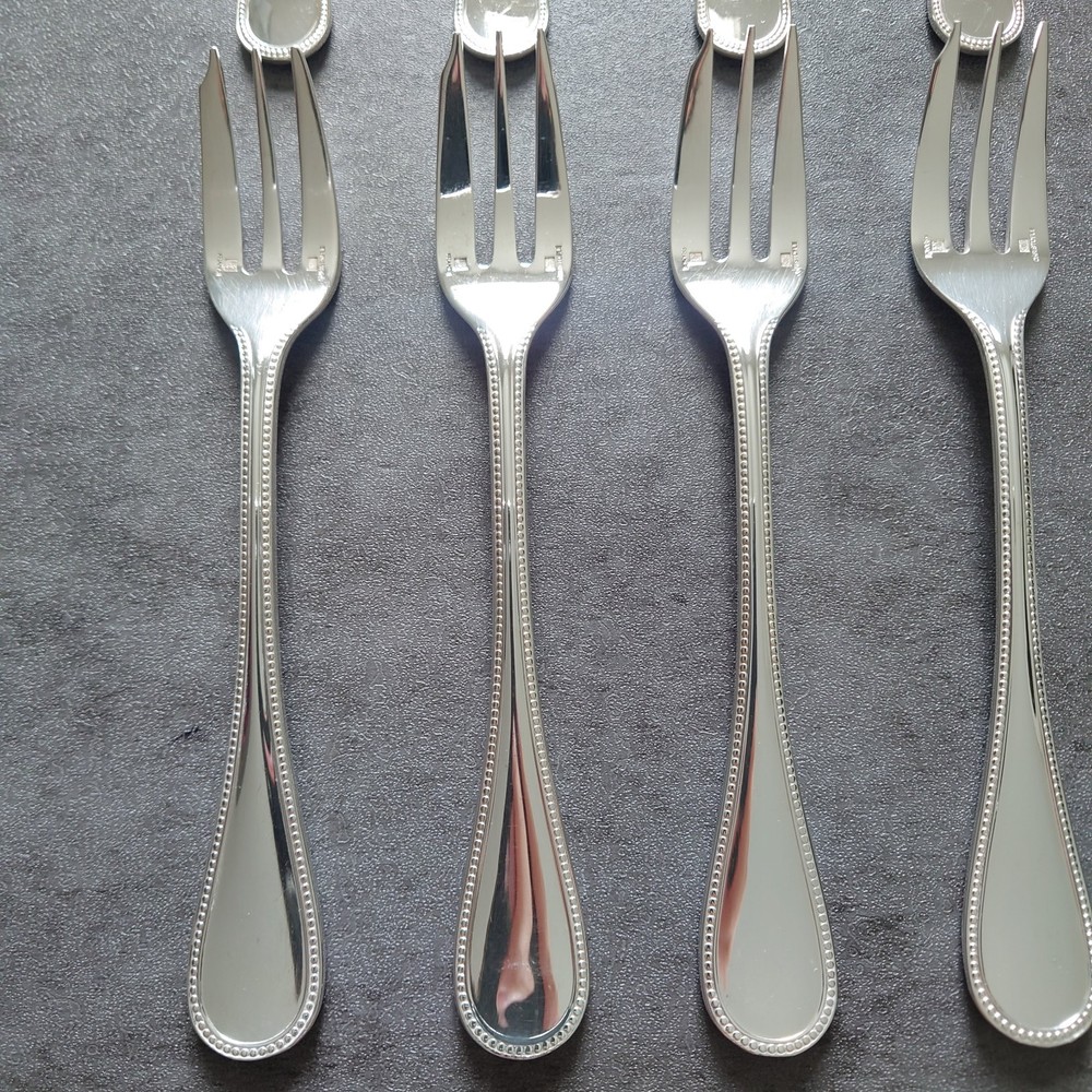 Christofle Perles 12pcs Silverplate Flatware Cake Fork Coffee Spoon Excellent