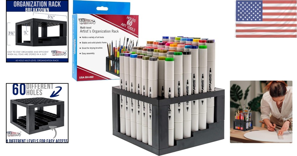 Portable 60 Hole Art Tool Storage Solution – Easy Access to Markers & Brushes