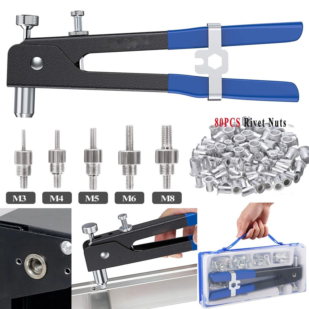 86Pcs Heavy Blind Rivet Nut Tool Kit Hand Riveter Wrench Threaded Insert Rivnut