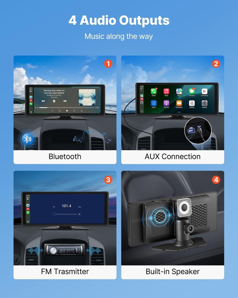 10in Universal Car Stereo CarPlay Android Front/Rear Camera Compatible