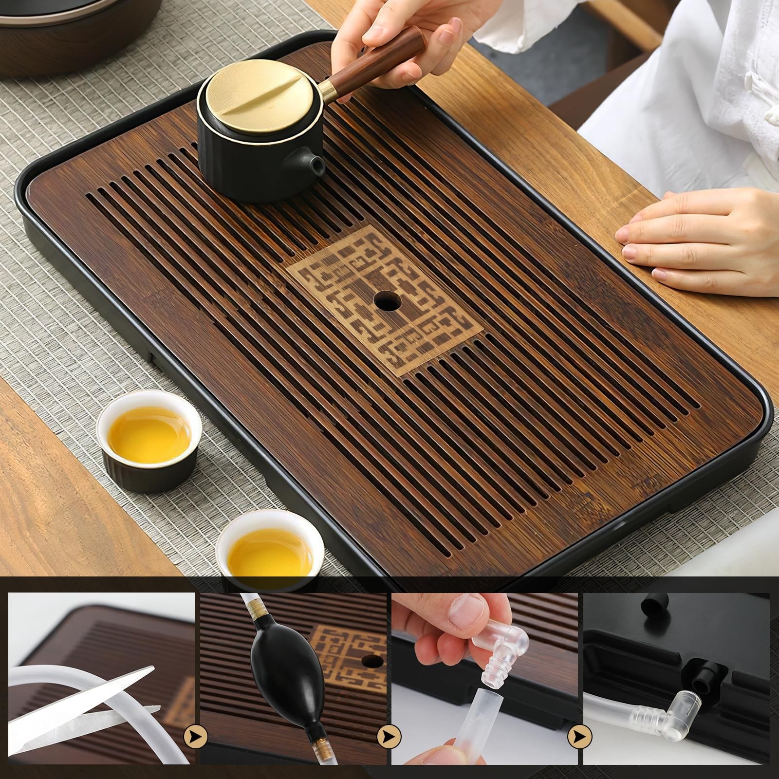 Jotsport 17 Inch Bamboo Chinese Gongfu Tea 17.5" x 10.5" x 1.4", Black, Brown