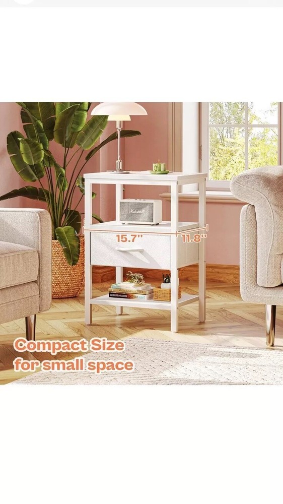SUPERJARE Nightstand with Charging Station, Bed Side Table with Adjustable