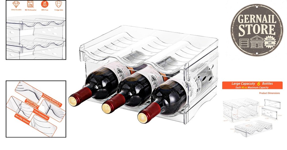 Transparent Stackable 2-Tier Wine Holder - Easy Access Organizer for 6 Bottles