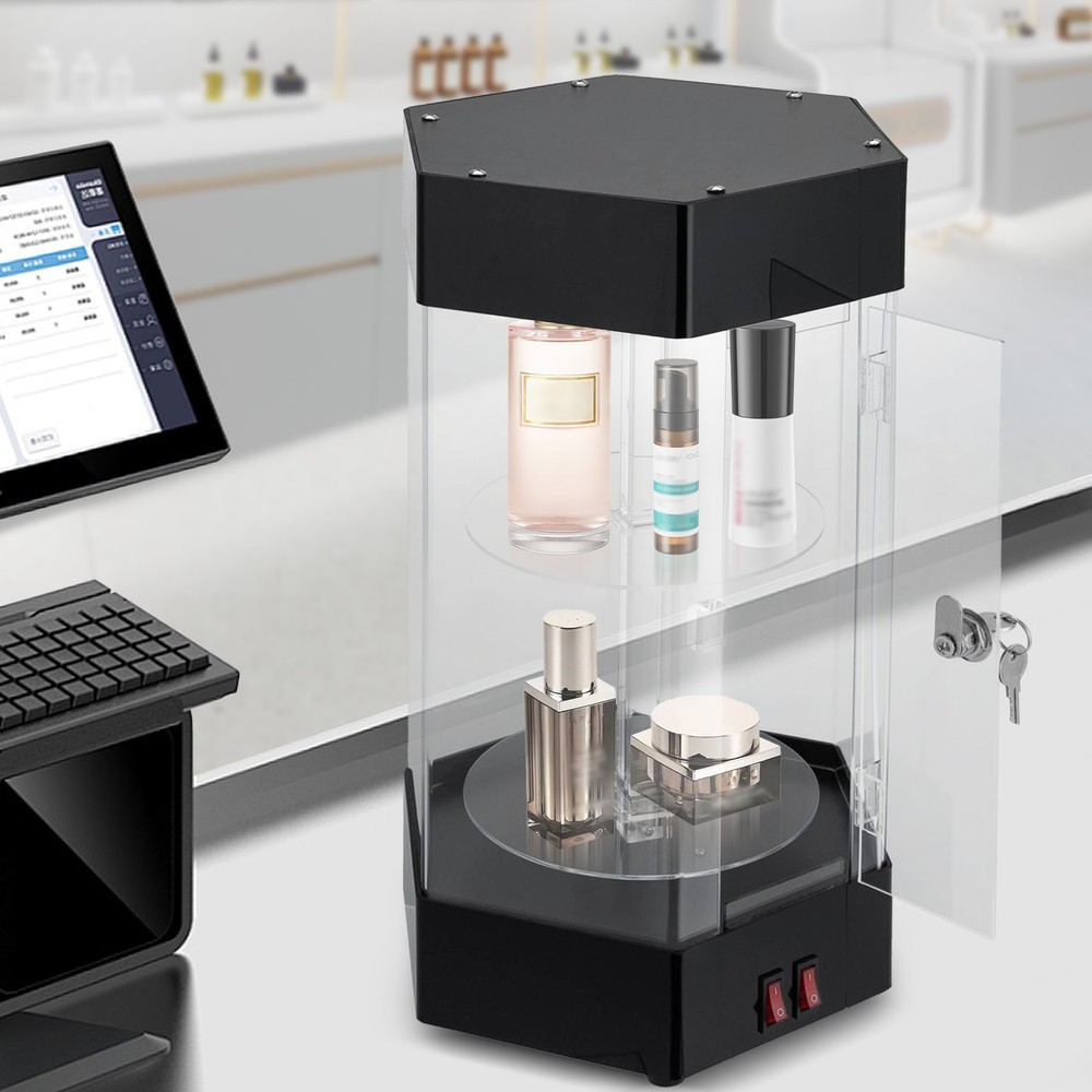 Electric Rotating Clear Display Case Hexagonal Display Case W/ 2 LED Lighting US