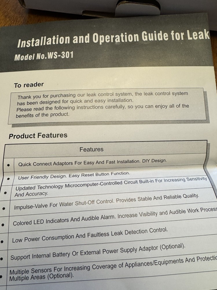 Waterstone WS-310 Leak Control System ( No Batteries )