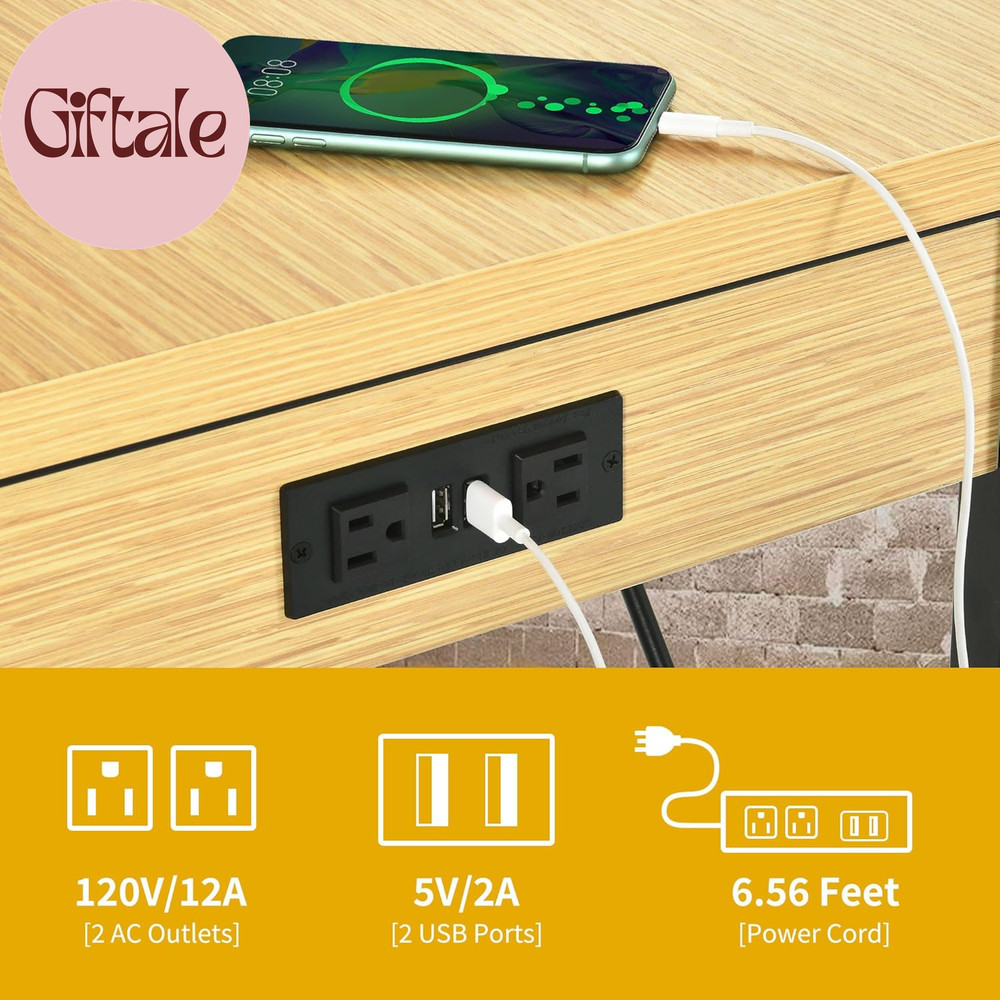 60" Adjustable Workbench on Wheels, Garage Tool Work Bench with Outlets & Wheels