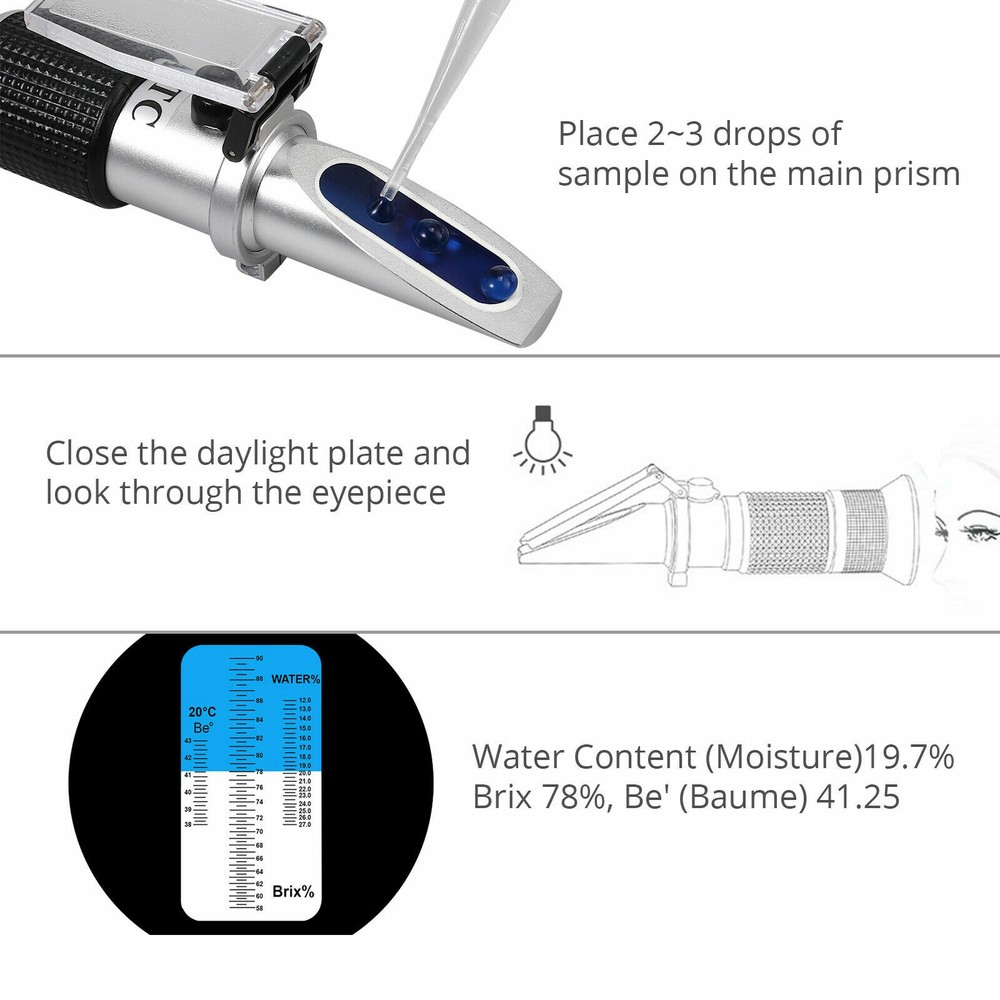 58~90% Brix Honey Refractometer With ATC Sugar Content beekeeping Measure Tool