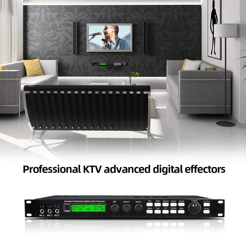 High-Quality Karaoke Audio Processor with 3 Microphone Channels and EQ Control=