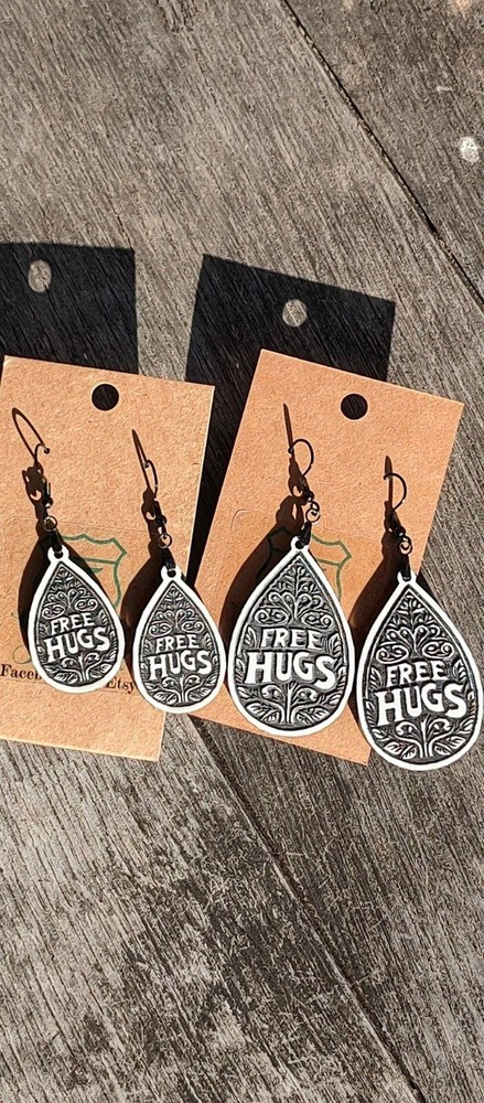 Funny "Free Hugs" teardrop dangle earrings
