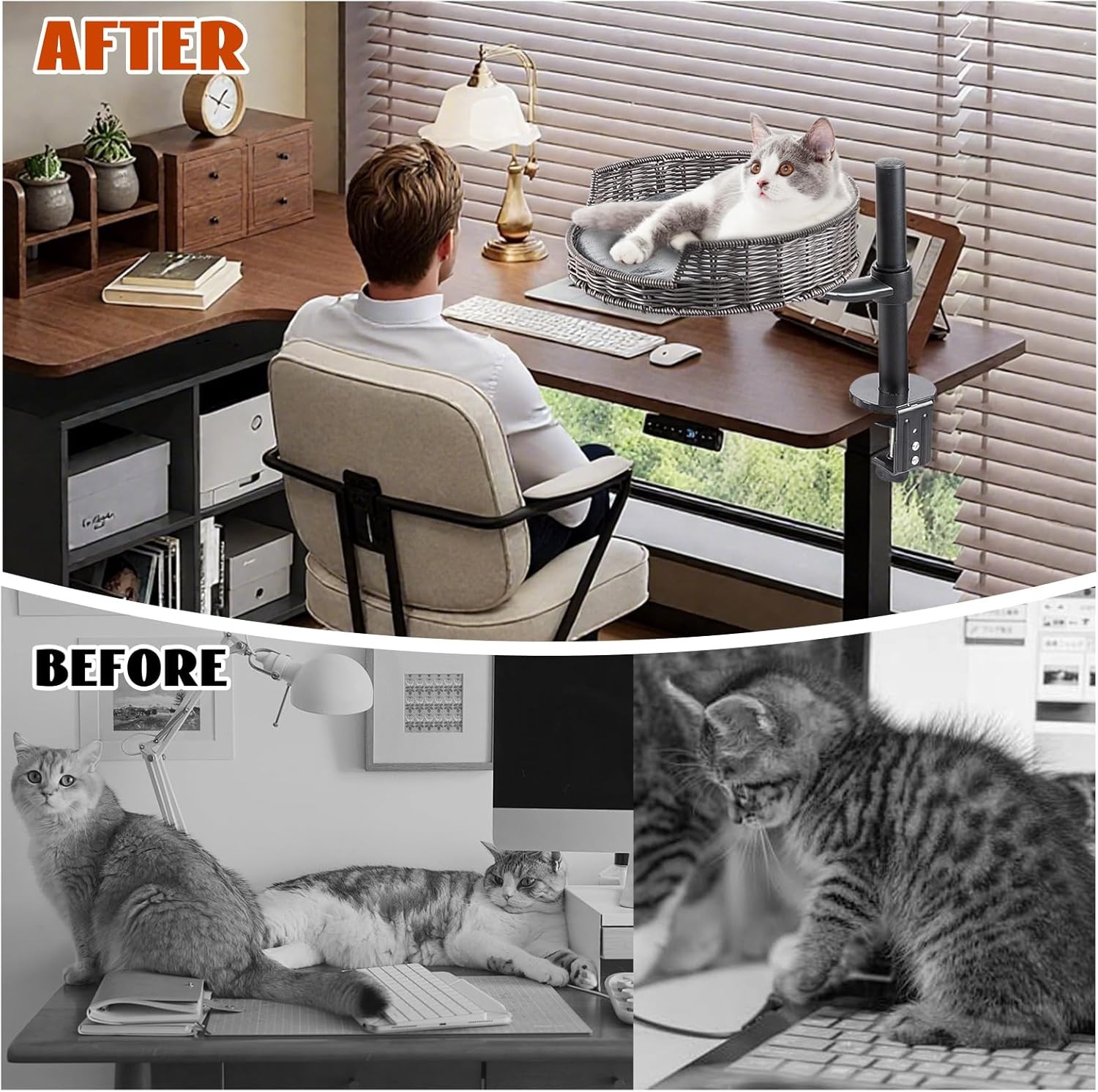 Indoor Elevated Cat Desk Bed Rotation Mounted Perch Adjustable for Office Home