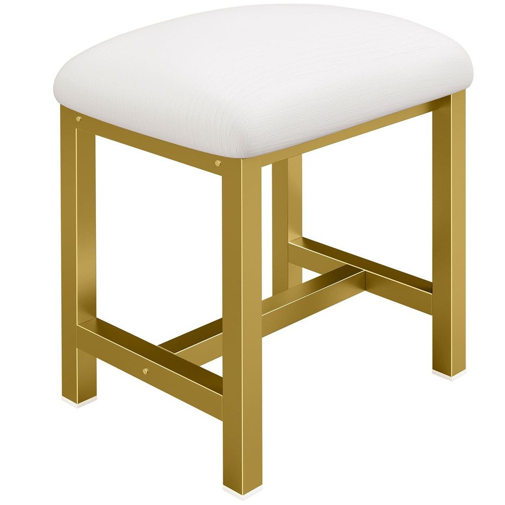 Small Vanity Stool, Cute Vanity Stools with Cushion, White Gold Makeup Vanity...