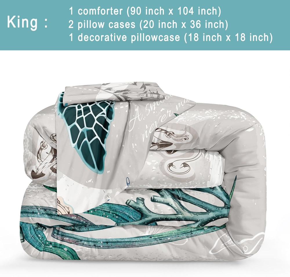 Nautical Bedding Set Turtle Comforter Set King Size Beach Comforter Set Soft Mic