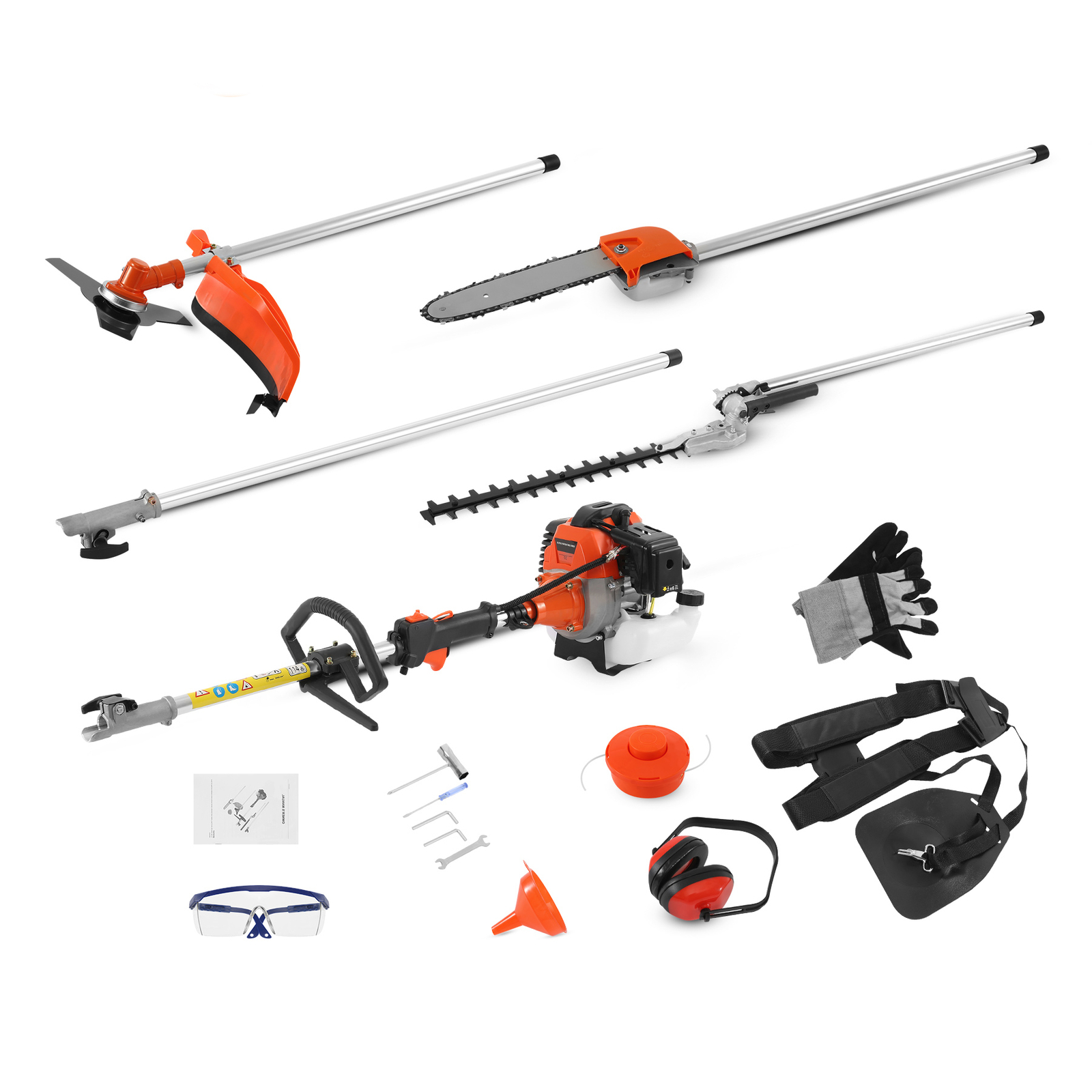 52CC 5 in 1 Gas Pole Saw Brush Cutter Gas Hedge Trimmer for Tree Weed Multi Tool