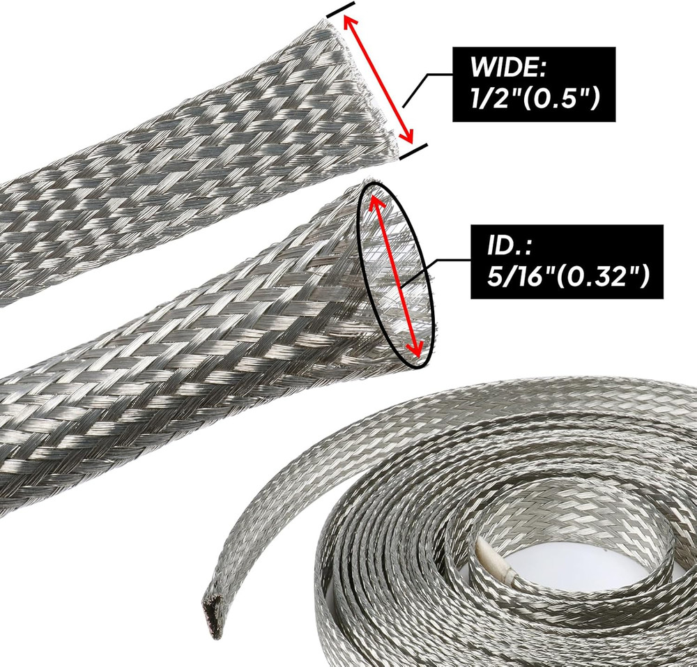 Wire Shielding Braid Ground Strap Tinned Copper Metal Cable Sleeve Mesh Elect...