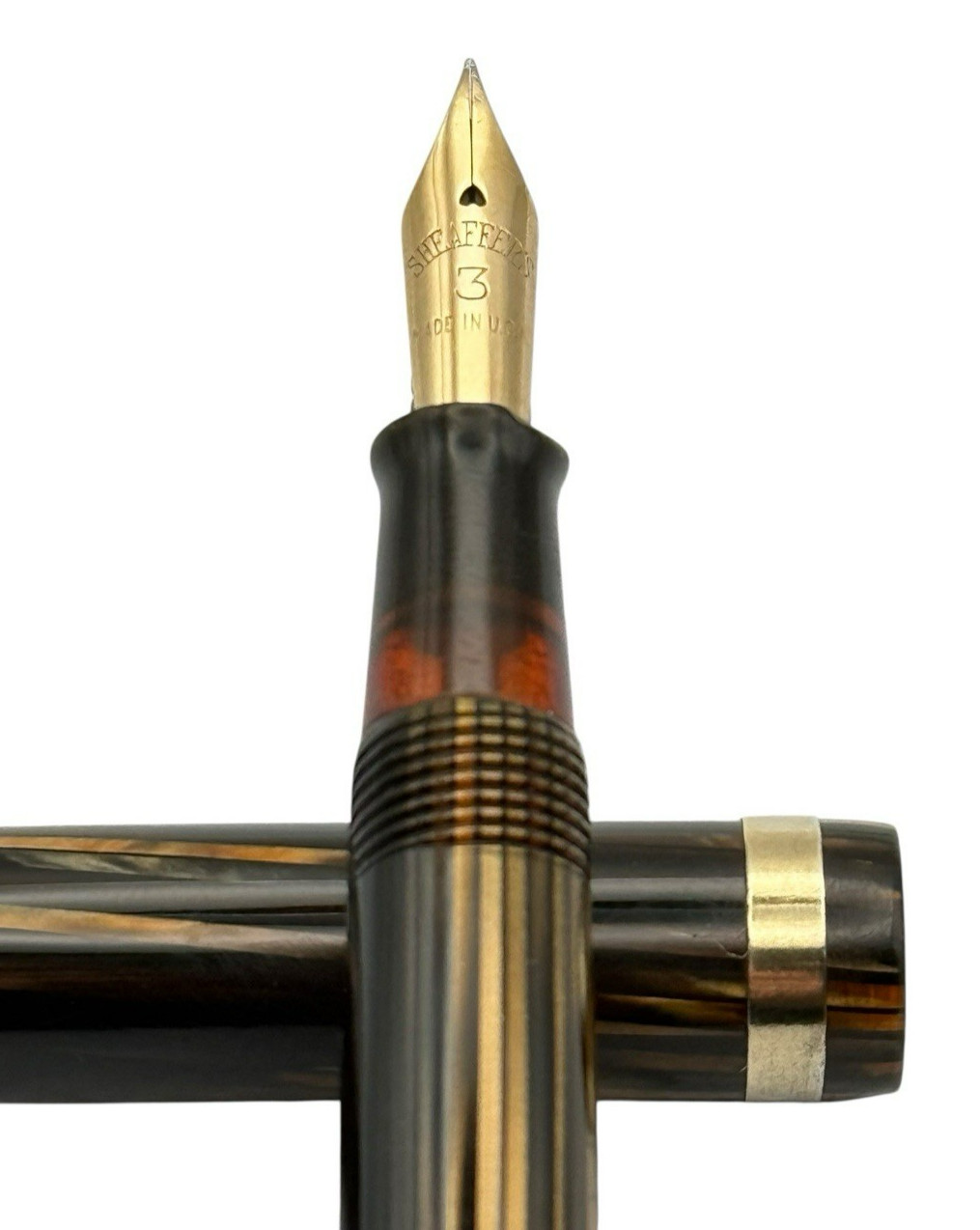 Vintage Sheaffer White Dot Balance Fountain Pen Golden Brown Striped Restored