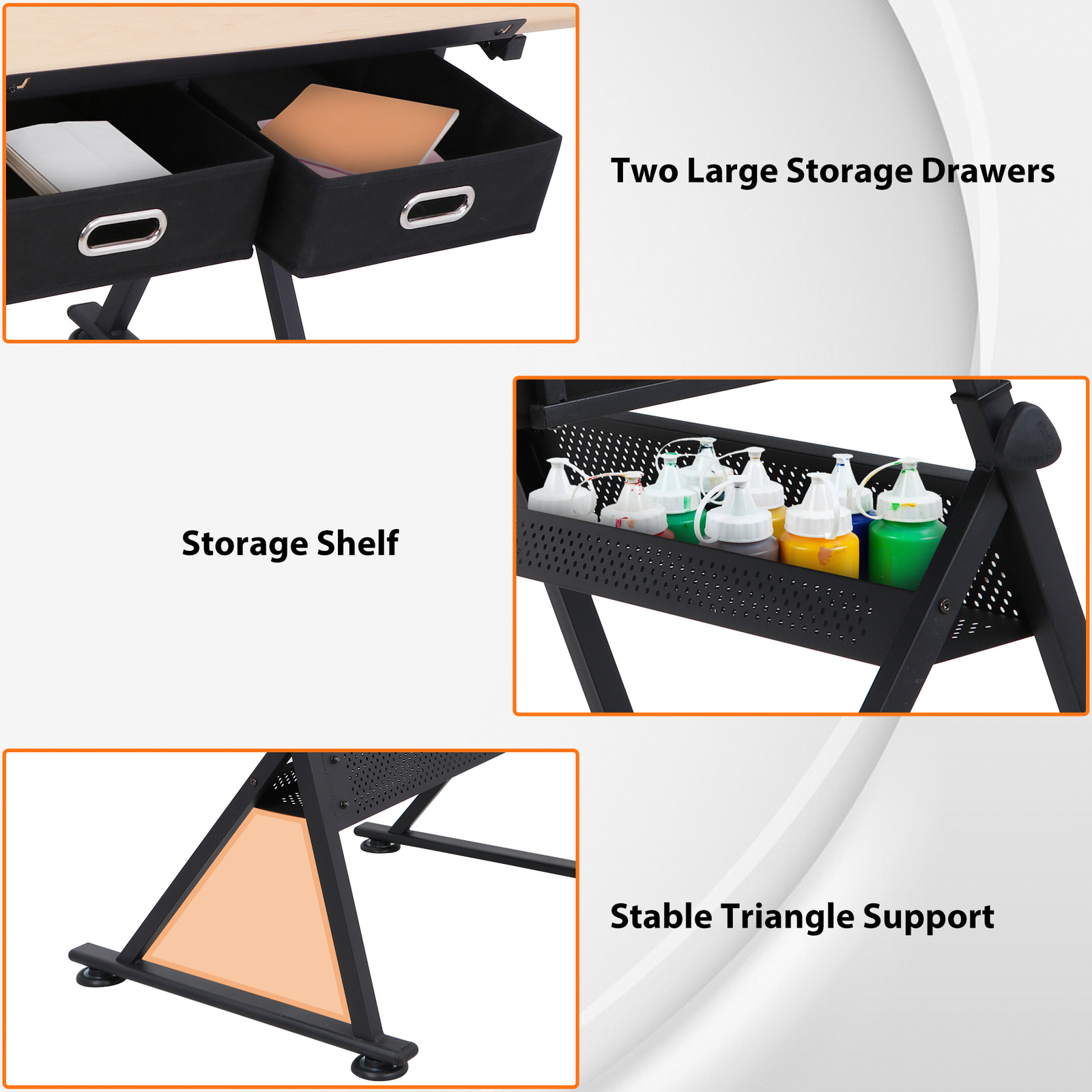 Drafting Table Art Desk Artist Drawing Table Adjustable Tilted Tabletop w/Stool