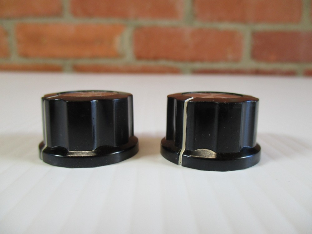 Pair Black Reflector Knobs Silver Insert for Guitar or Amp Top Hat Style