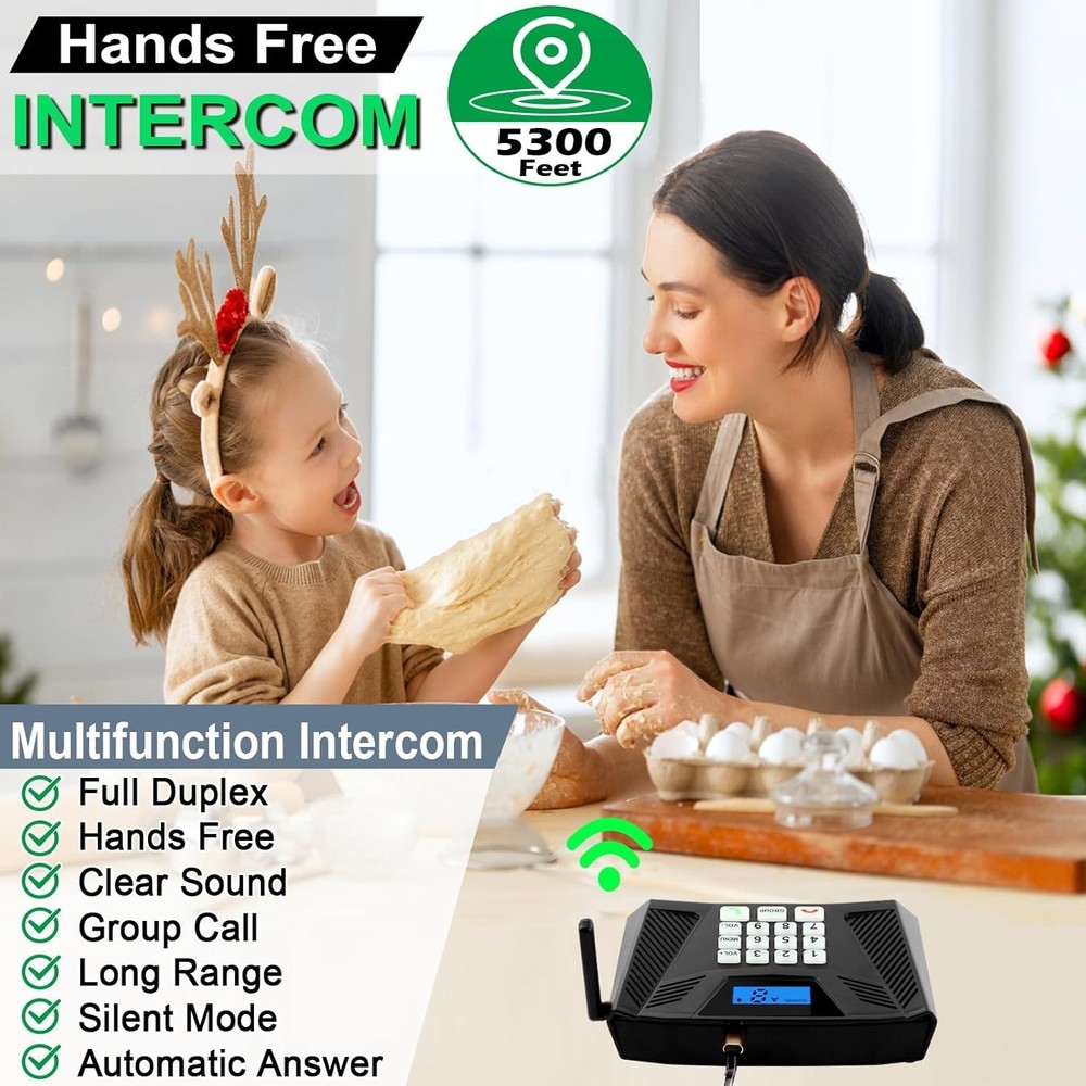 Wireless Intercom System Home Office 5300ft 9 Channel Full Duplex 6 Pack