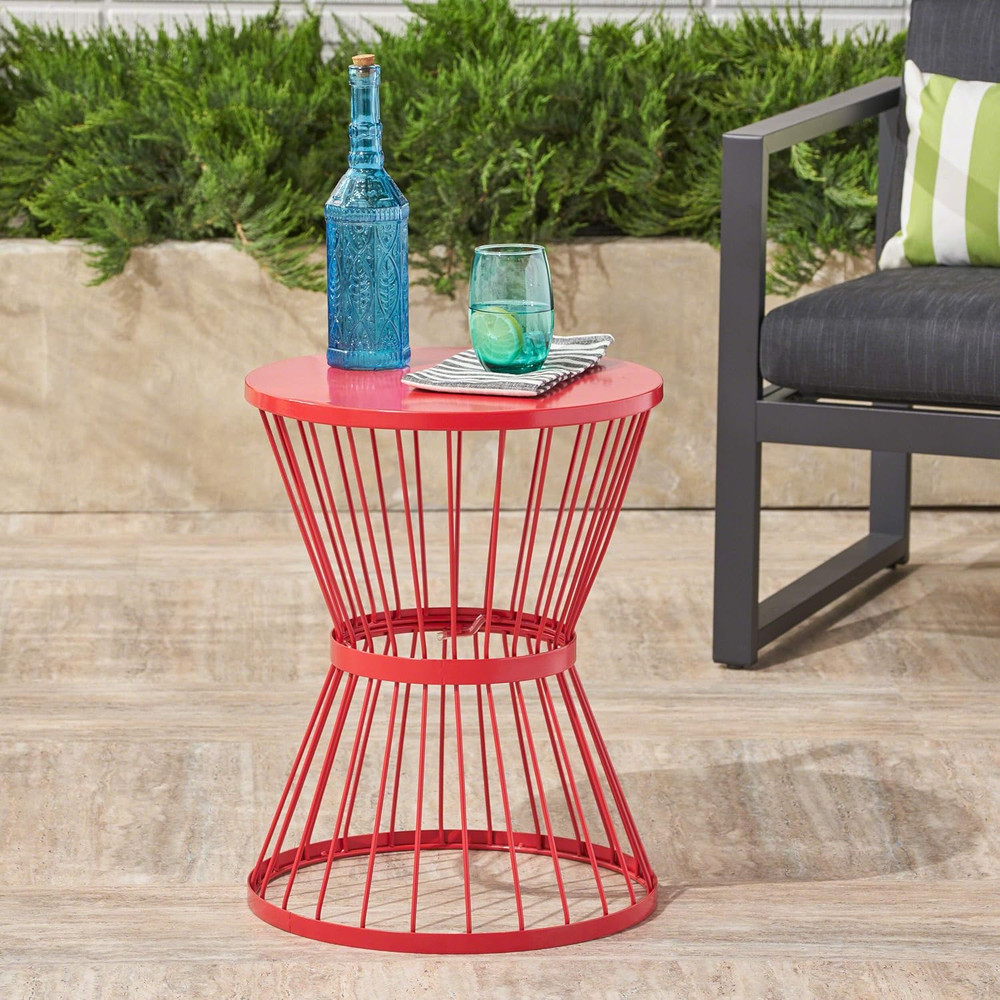 Lassen Outdoor 16" Iron Side Table, Matte Red