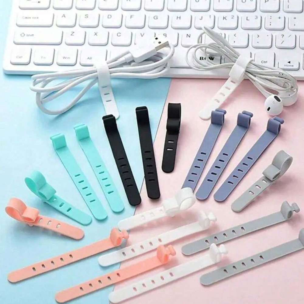 5-20pc Silicone Cable Straps Wire Organizer Reusable MultiUse 5-Hole Cable Ties