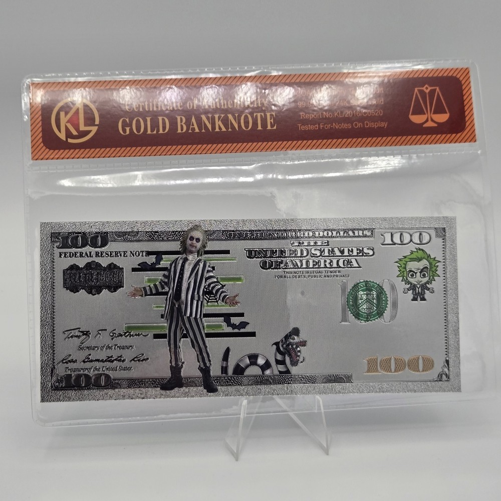 Beetlejuice $100 silver foil Novelty Banknote  Uncirculated Collectible