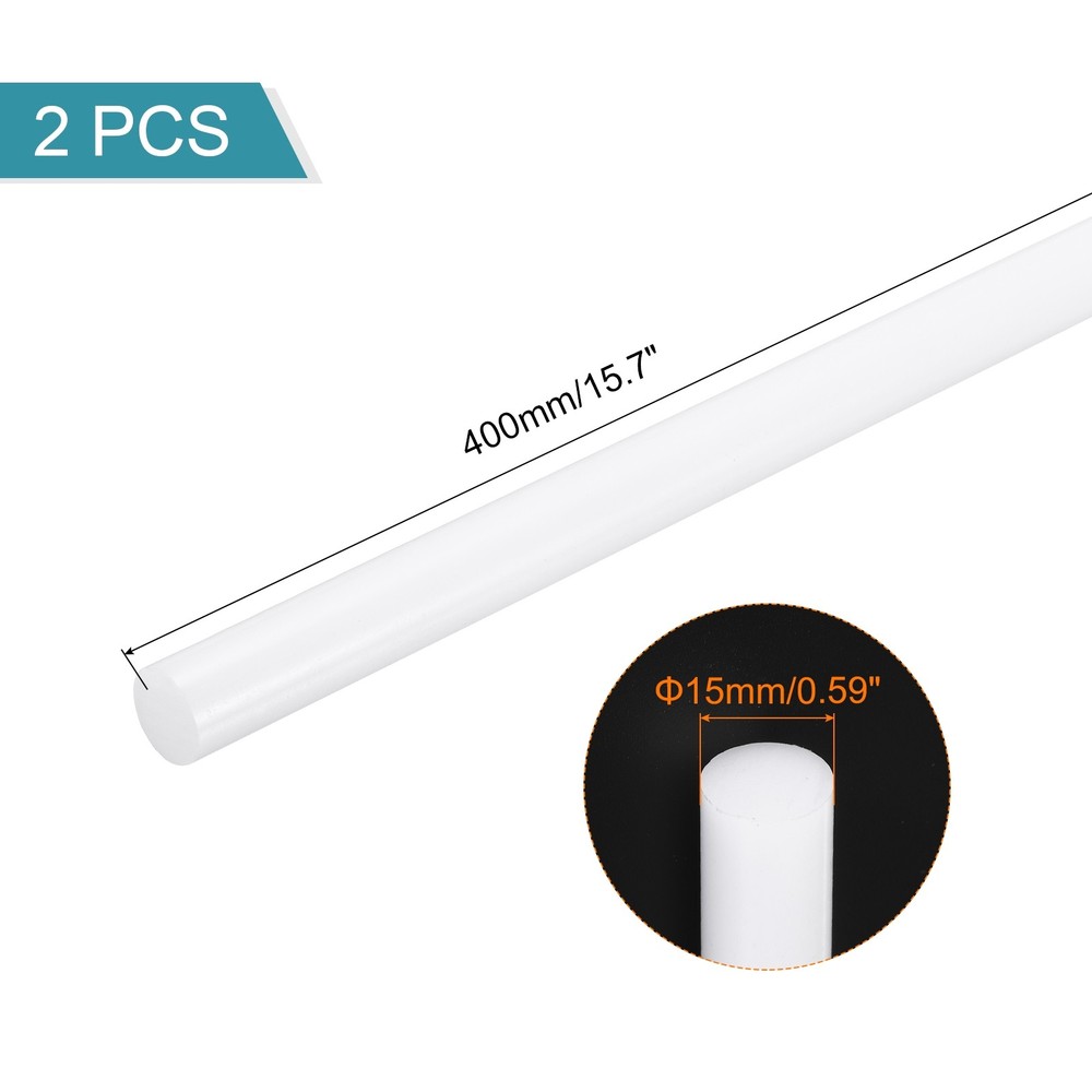 2Pcs ABS Plastic Rods, Diameter 15mm Length 400mm White Stick Solid Bar