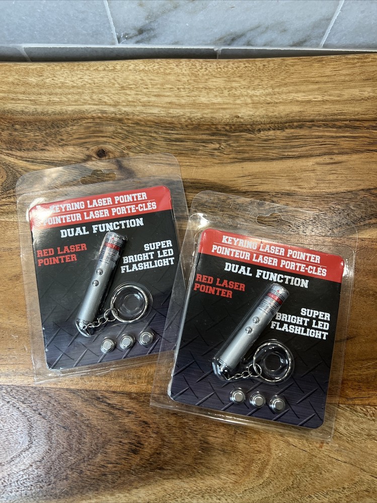 Dual Function Red Laser Pointer/Bright LED Flashlight with Keyring - 2 Count