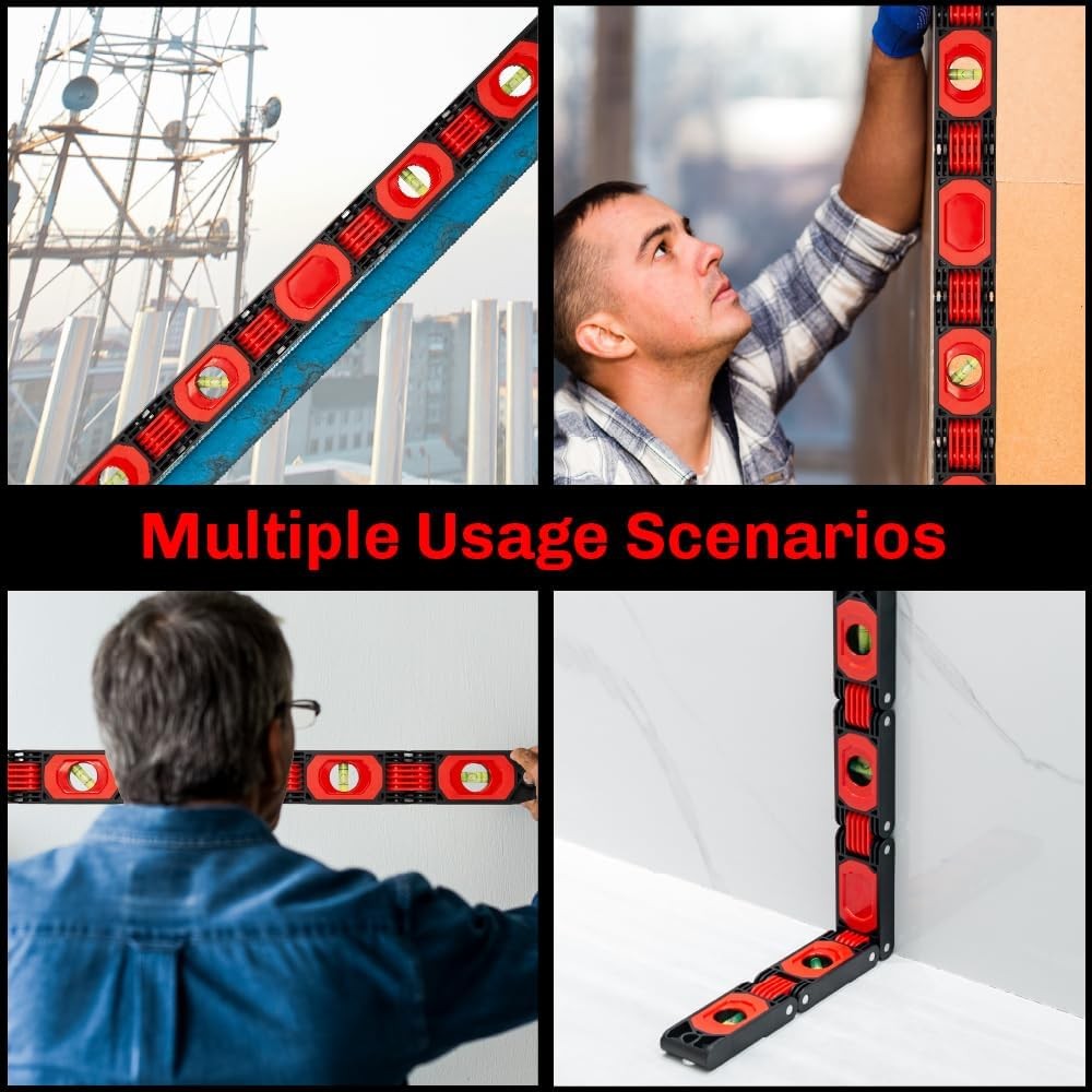 Foldable Multi-Angle Measuring Tool – Magnetic Level Ruler for Red + Black