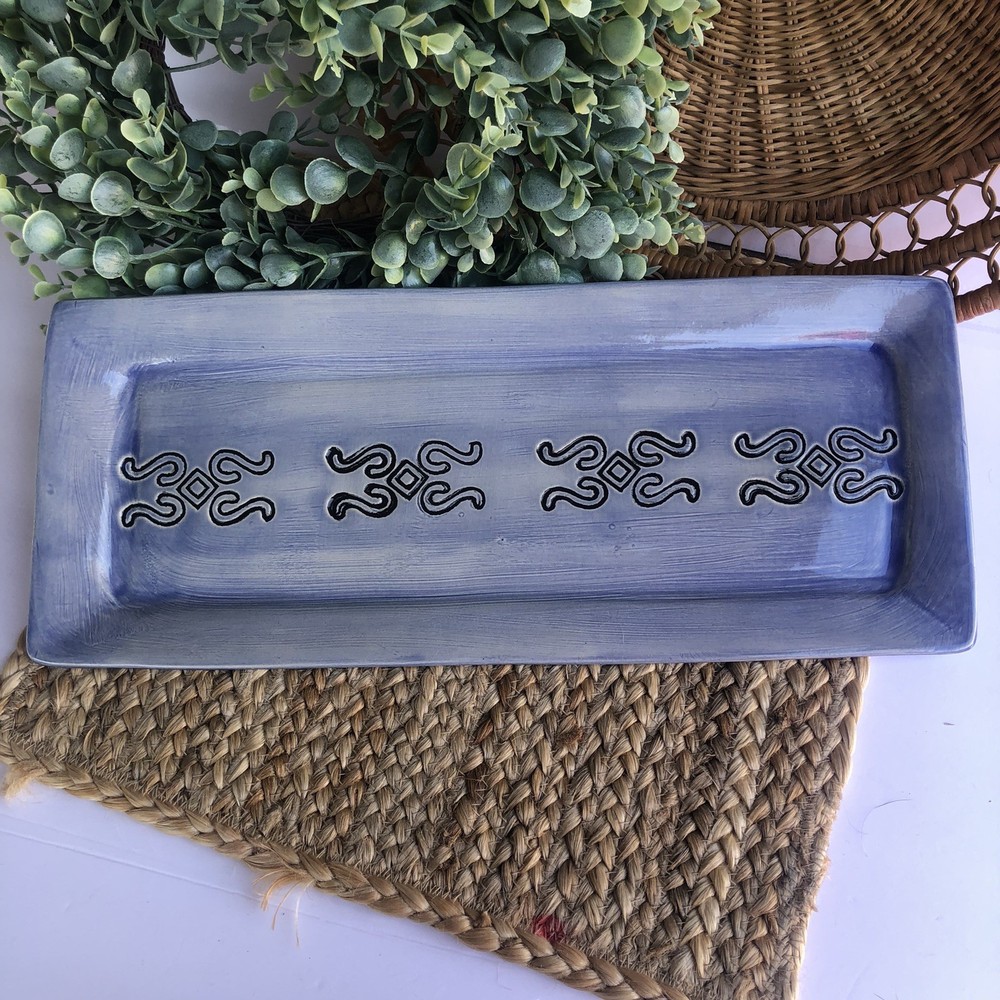 Handmade Stoneware Pottery Crackers Relish Bread Serving Tray Signed