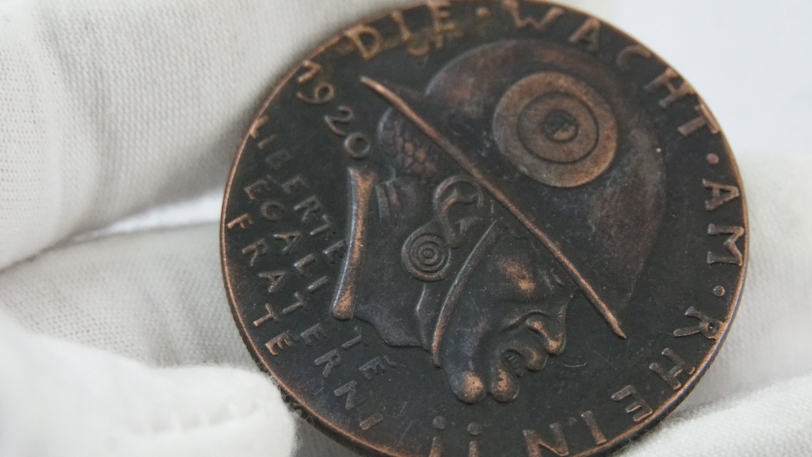 1920 French MEDALLION: "Black Shame" "Watch on the Rhine" WWI, Karl Goetz Coin