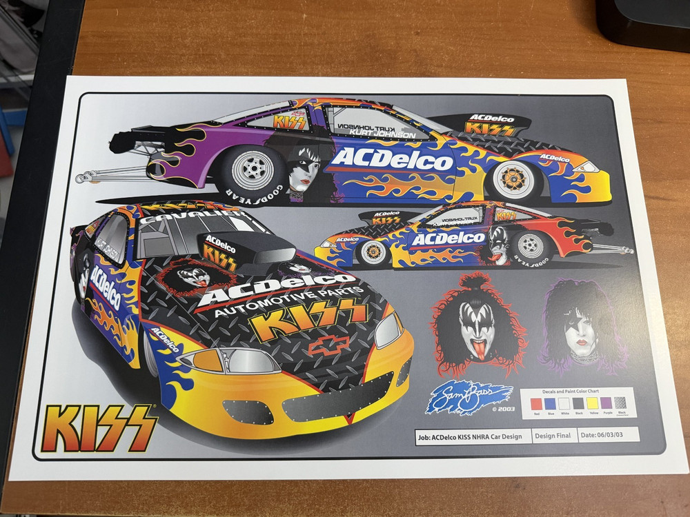 KISS Print Proof NASCAR Sam Bass ARTWORK Sample Ultra rare Gene Paul Delco