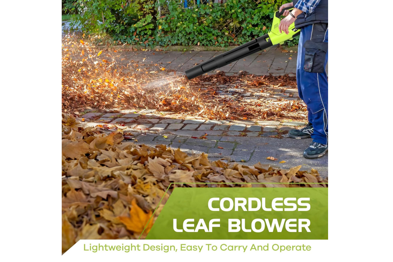 Leaf Blower, Electric Cordless Blower with 2 Batteries and A-Green
