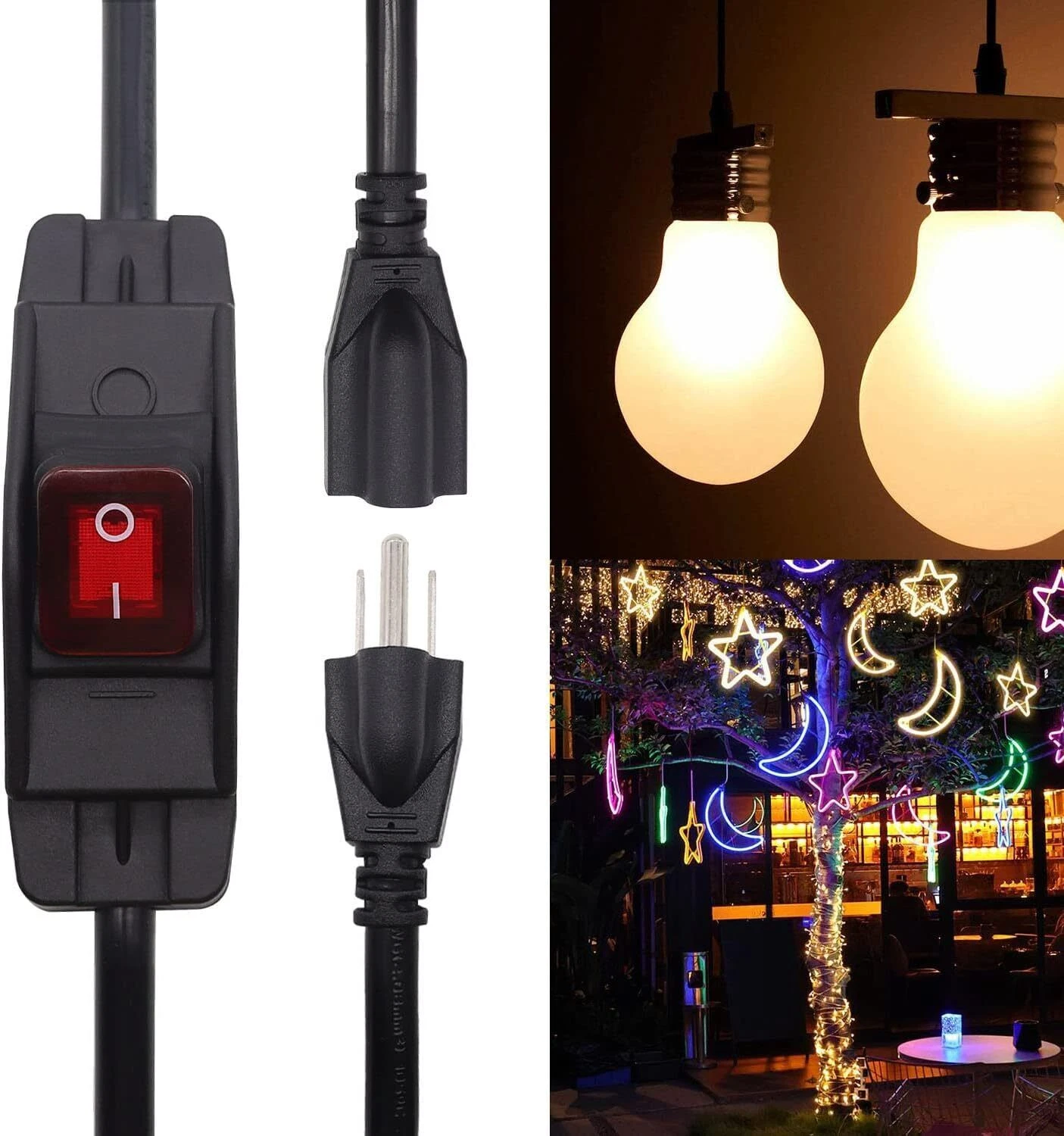 3-Prong Outdoor Extension Cord with Switch On/Off Waterproof Switch 15A 1875W