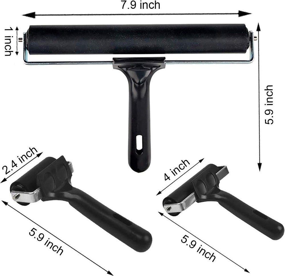 Durable Rubber Brayer Rollers Set - Ideal for Printmaking, Inking, and Crafting